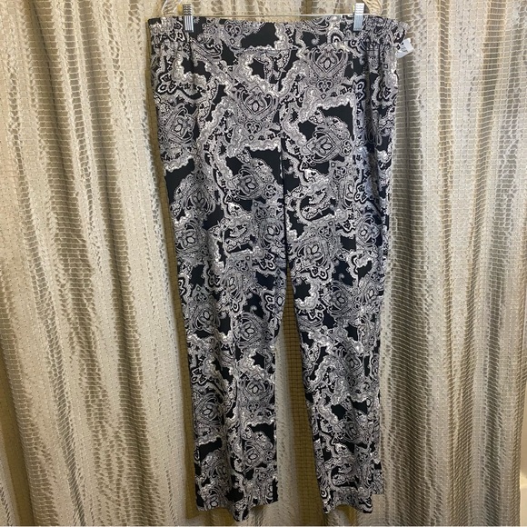 Investments Black and White Paisley Print Pull-on Pants XL - Picture 2 of 9